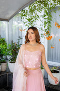 Close up of Rashi Pink Lehenga Set.