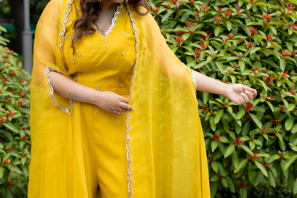 Close-up fabric view of Reet Sharara Set .