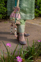 Bottom close-up Fabric view  of green chanderi kurta
