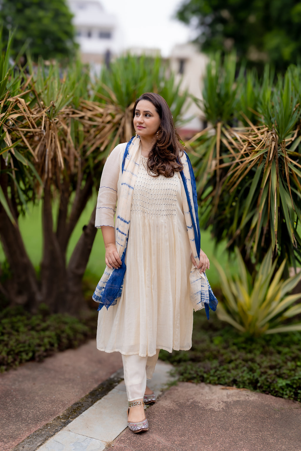 Full length front view of Akanksha Suit set with dupatta.