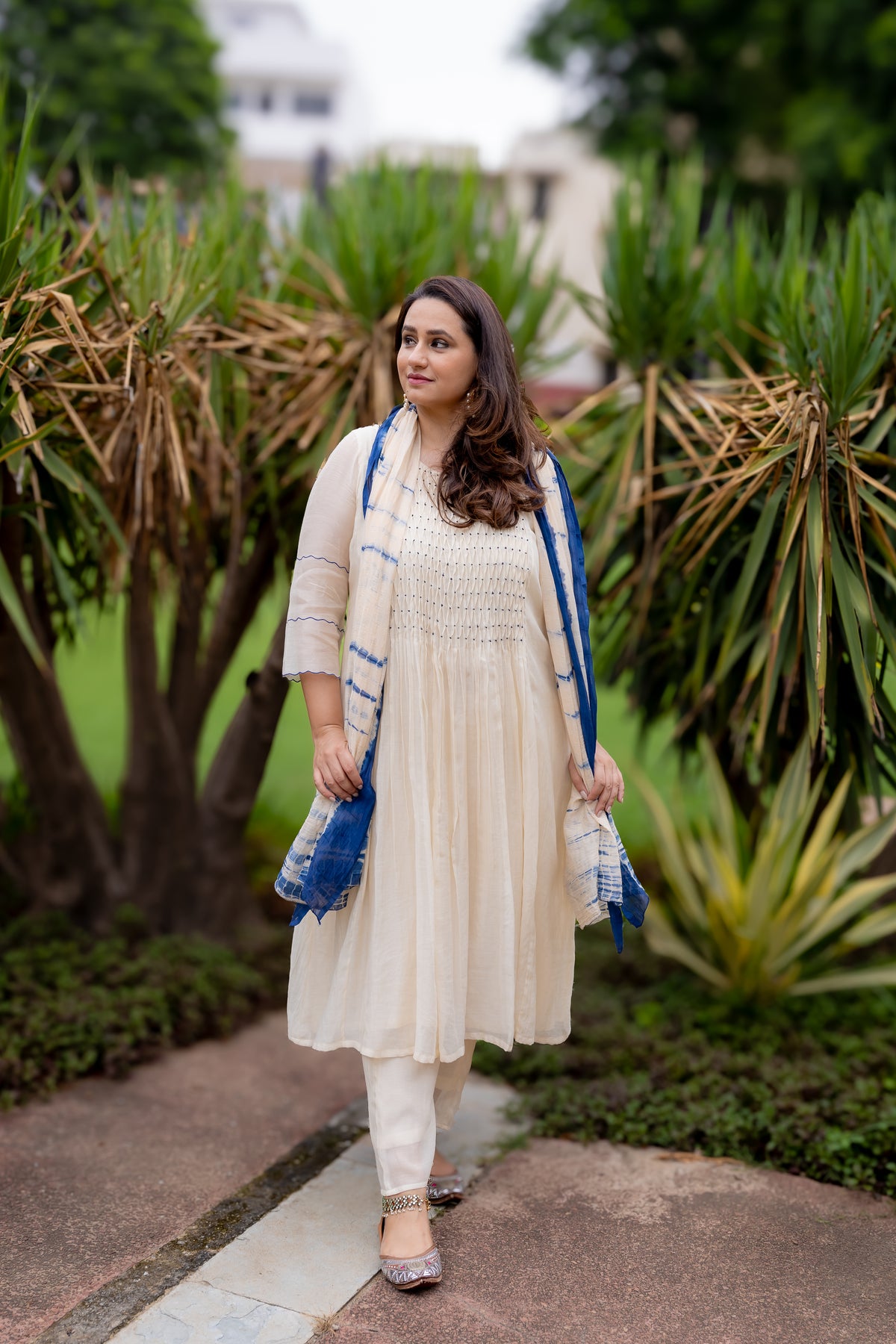Full length front view of Akanksha Suit set with dupatta.