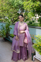 Front full view of Meher Lavender Festive Suit Set.