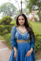 front view of Geet Royal Blue Lehenga Set.
