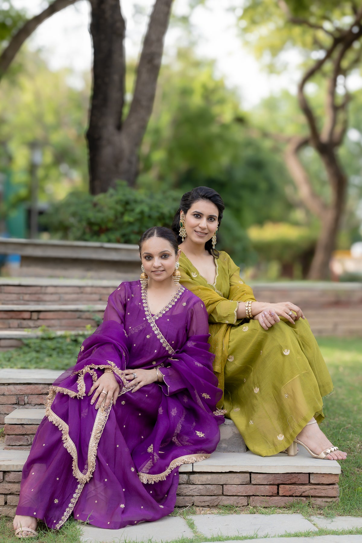Front view of green Poorvi Angrakha Anarkali Set.