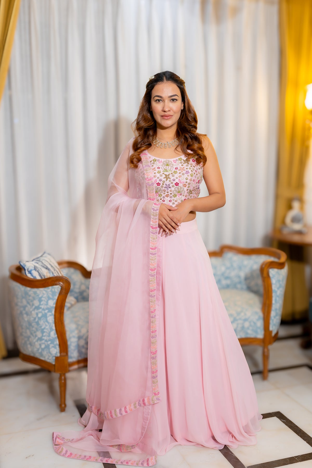 Full Front view of Elara Rose Lehenga Set.