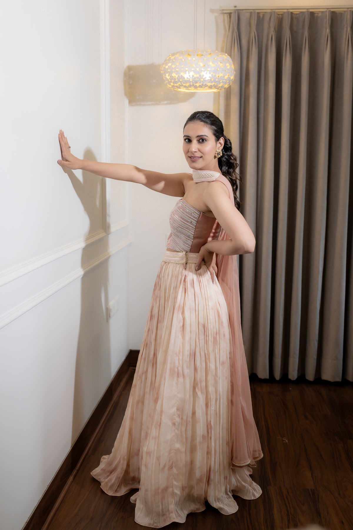 full side view of Aafreen Festive Lehenga set.
