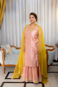 Gulnaar Peach Kurta Set with Mustard Dupatta
