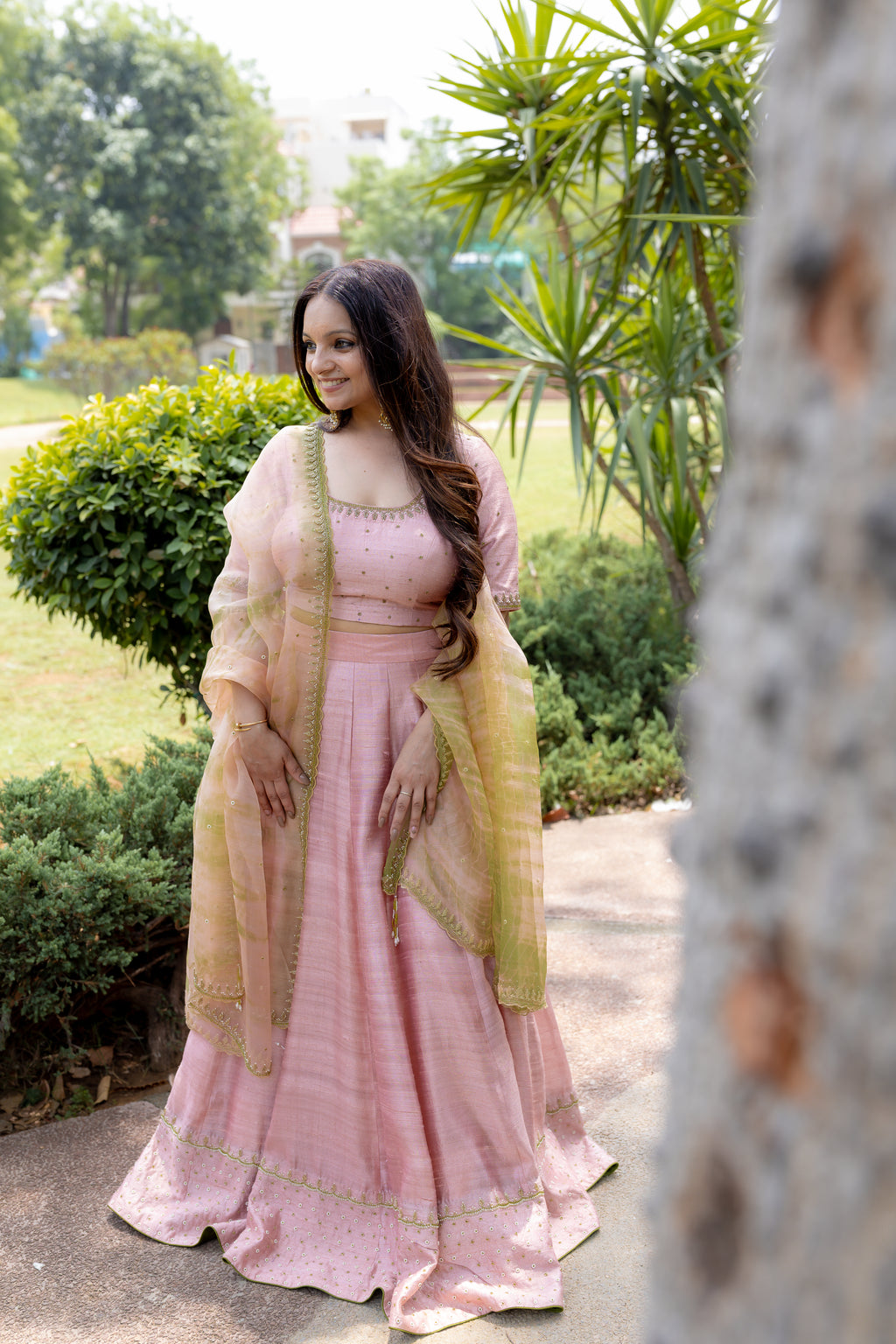 Left view of Saira Blush Lehenga Set.