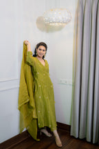 Right view of Saaz Olive Festive Suit Set.