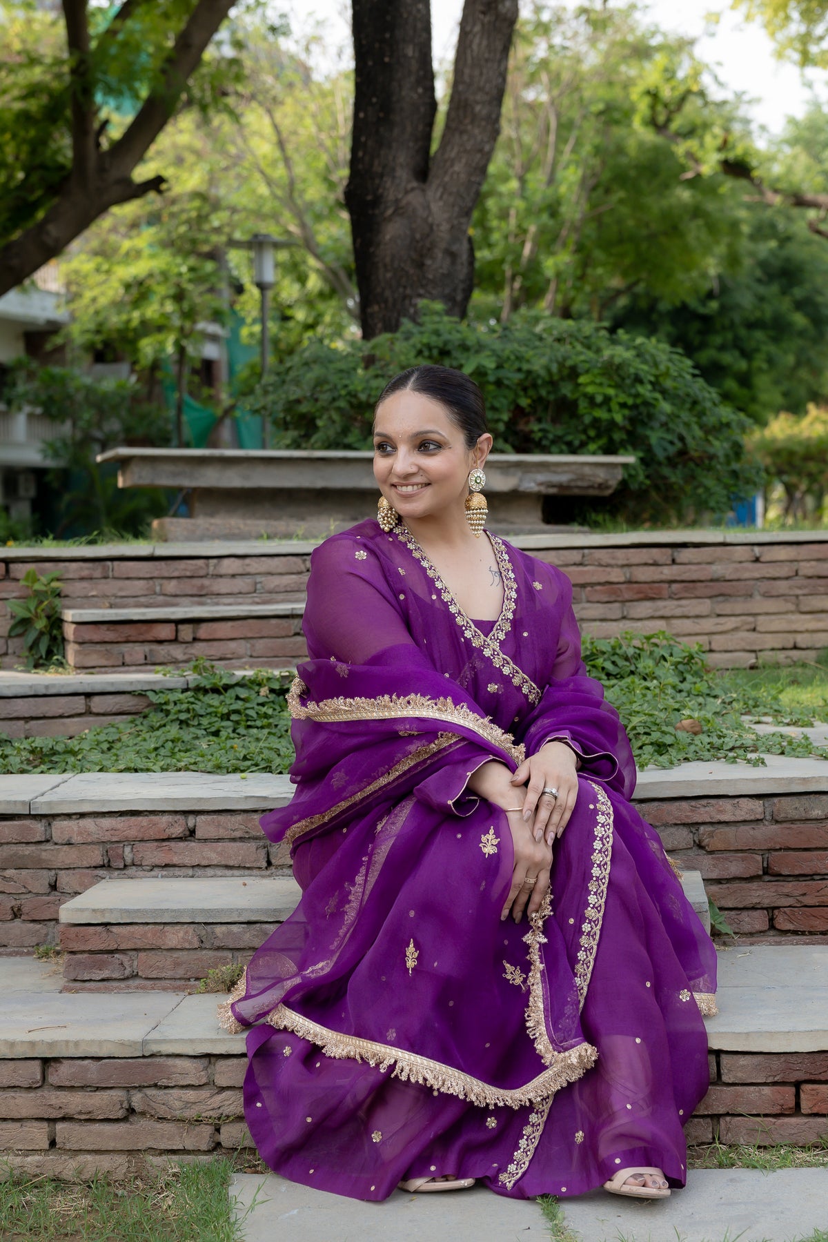 Side view of Poorvi Angrakha Anarkali Set.