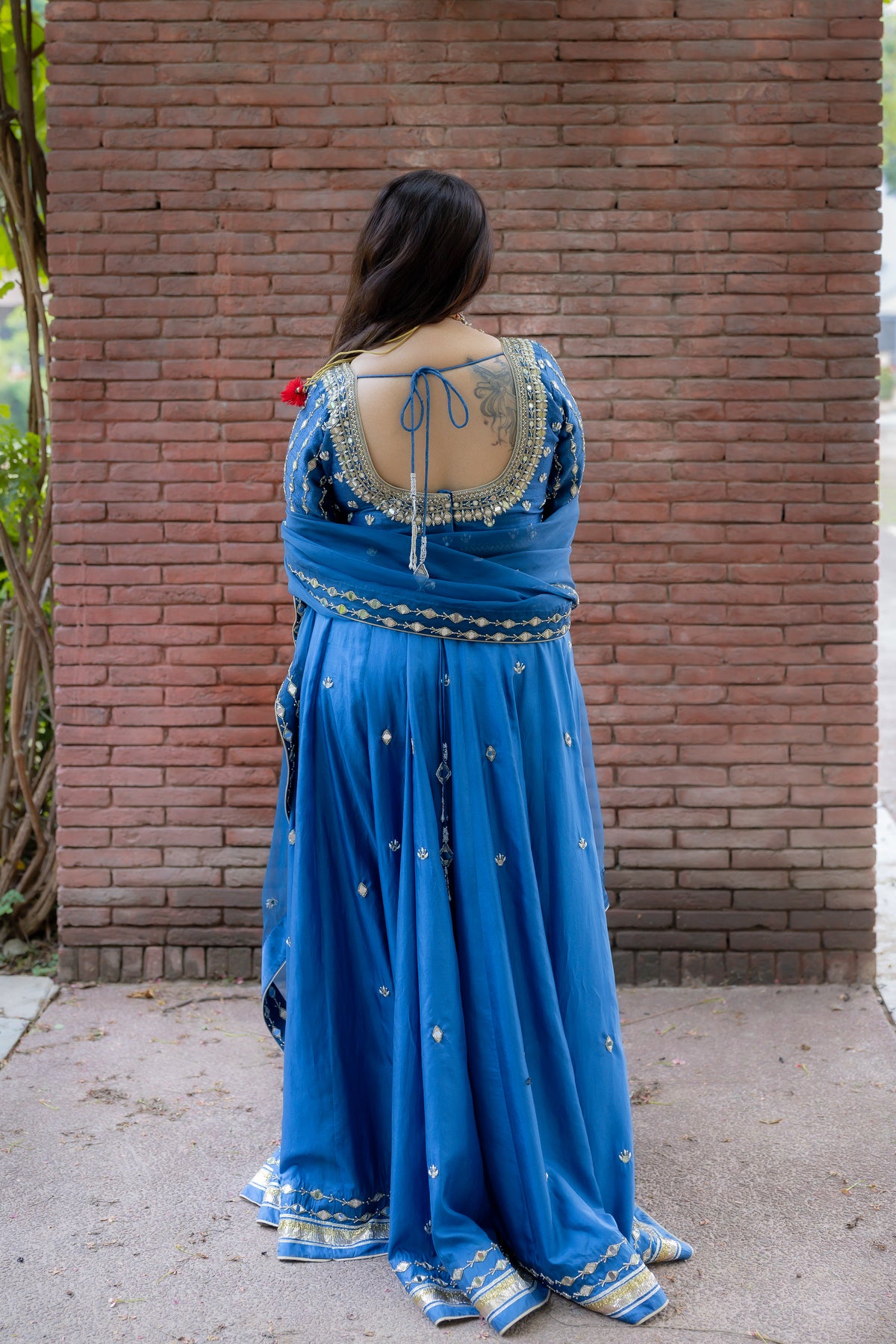 back view of Geet Royal Blue Lehenga Set.