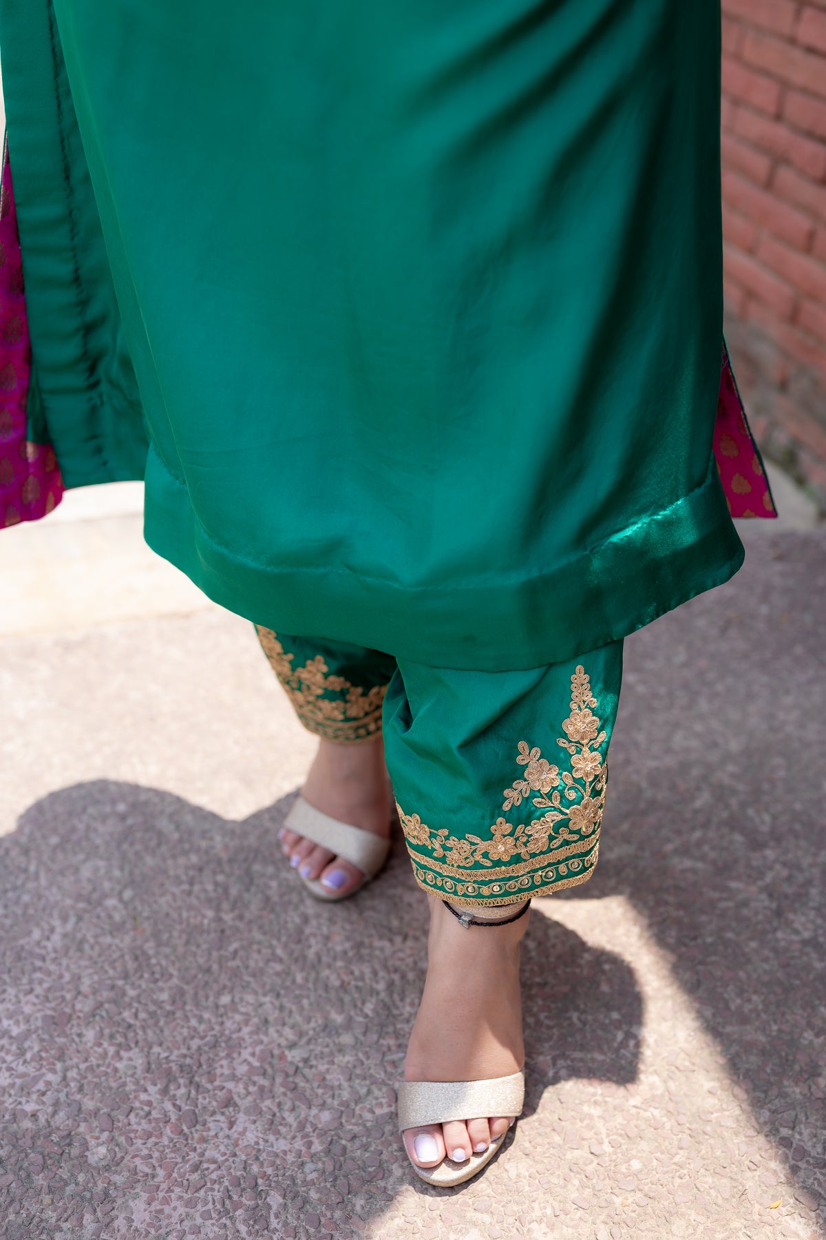 Close up view of bottom of Apoorva Kaftan set.