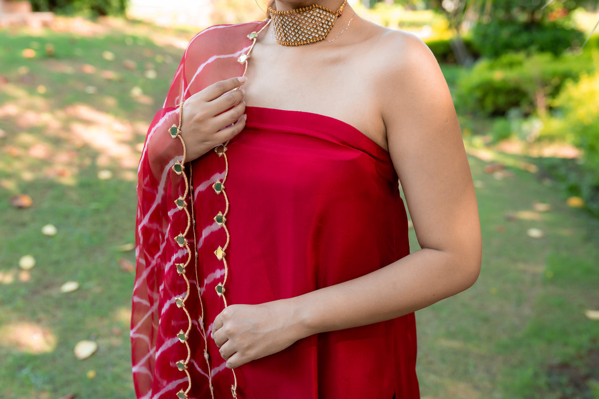 close up view of Gulabo Tube Kurta set.