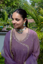 Close up view  of Meher Lavender Festive Suit Set.