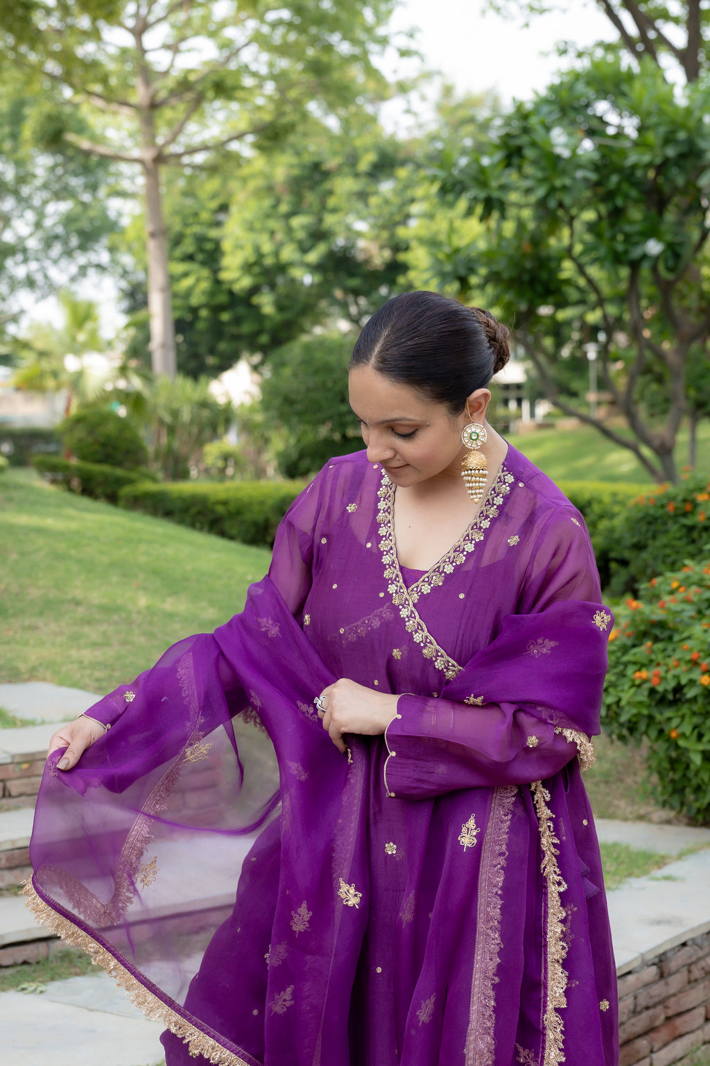 front view of Poorvi Angrakha Anarkali Set