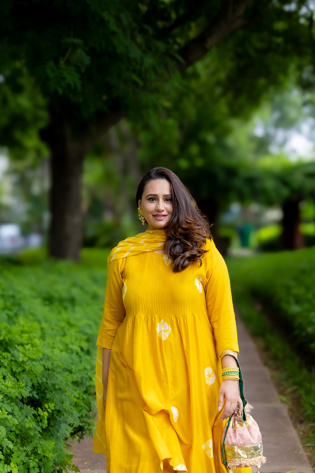front close-up view of Bandhej kurta set