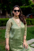 front close-up view green chanderi kurta set