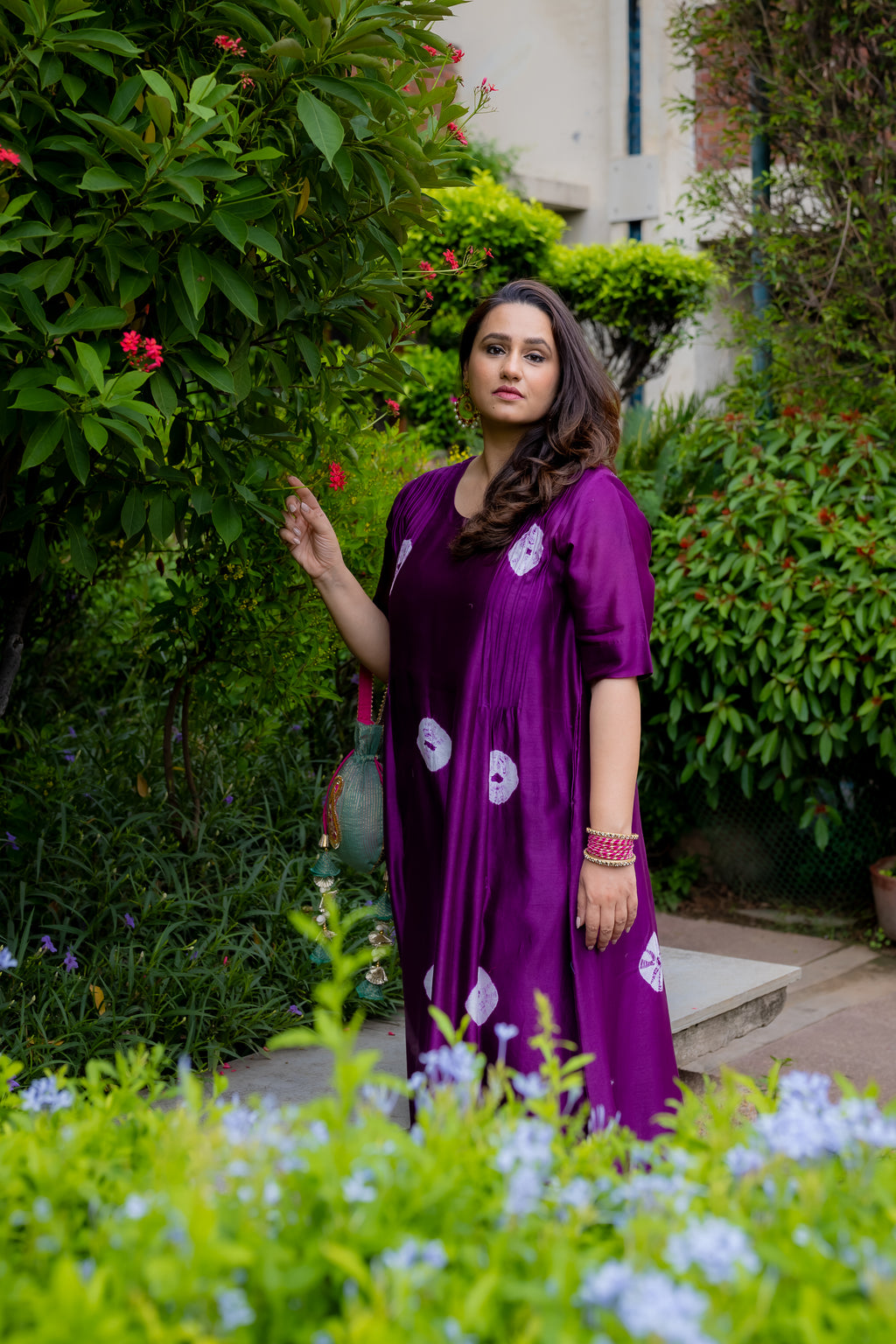 Front close up view of the Meghna A Line Kurta set .