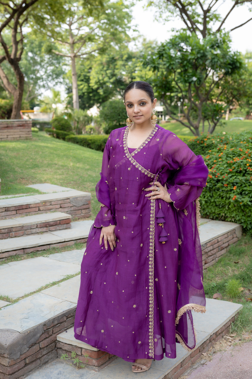 Front view of Poorvi Angrakha Anarkali Set