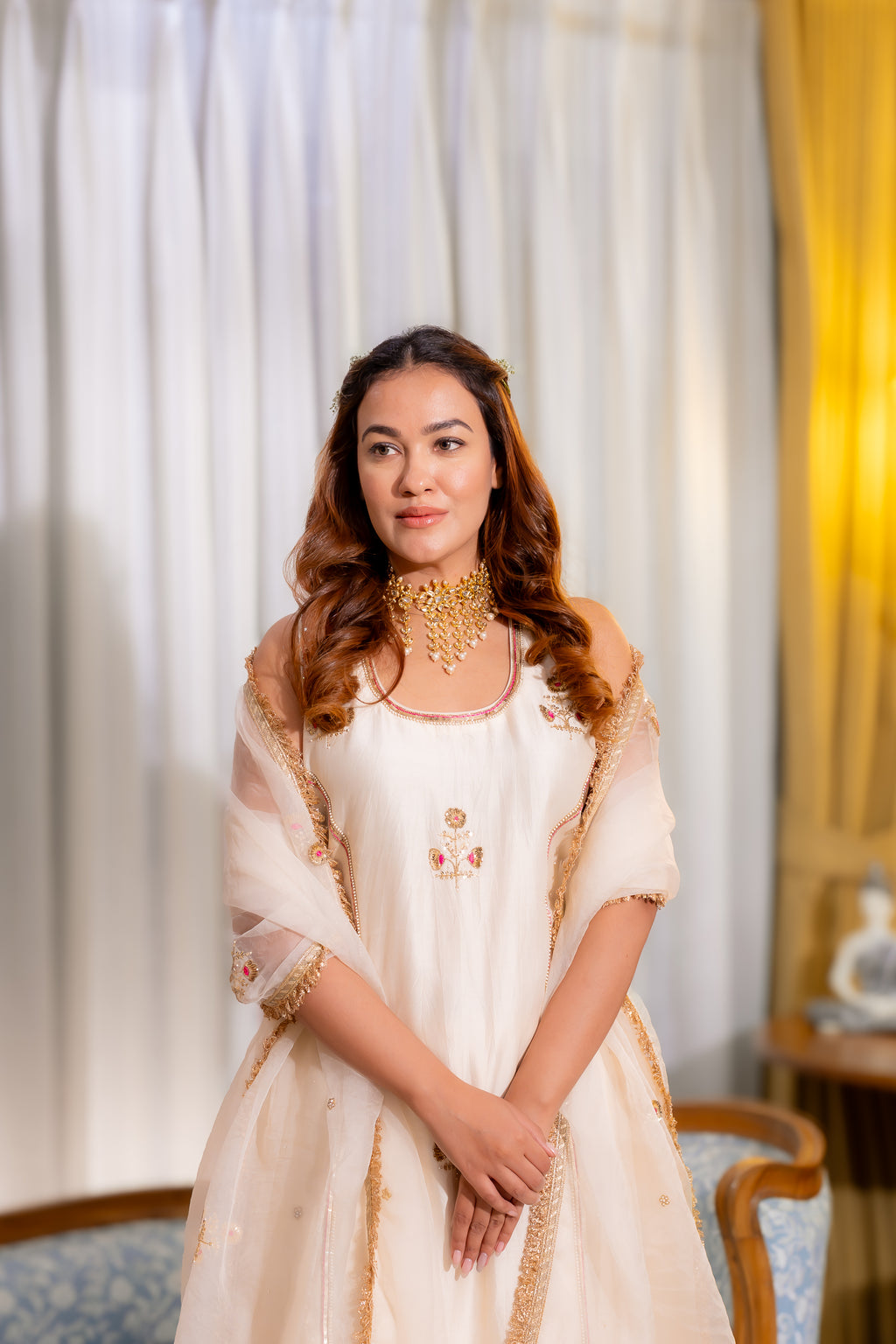 front view of shayra ivory kurta set.