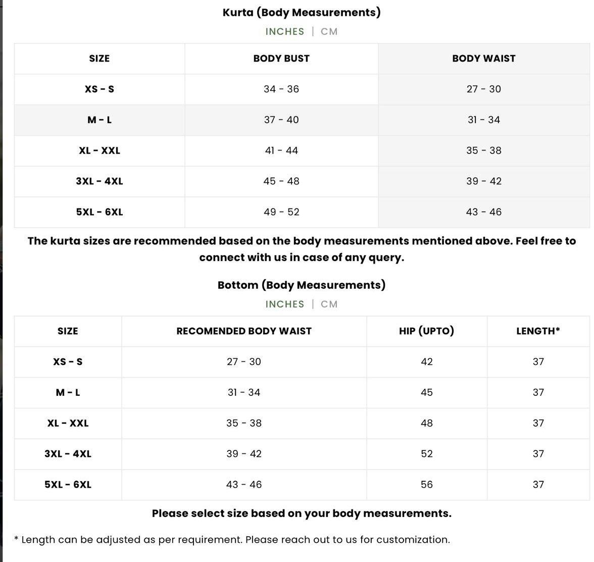 Size chart