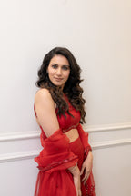 side close up view of Aarohi Festive Lehenga set.