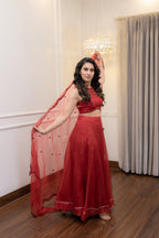 side view of Aarohi Festive Lehenga set.