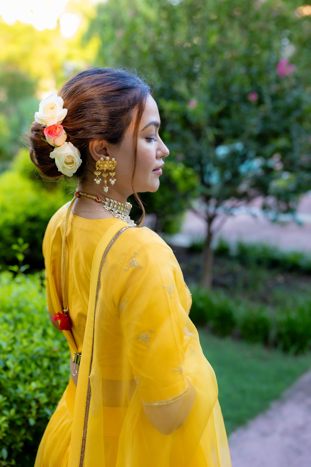side view of Kesar Aangan Lehenga Set.