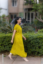 side view of Noor Bandhani yellow Kaftan Set